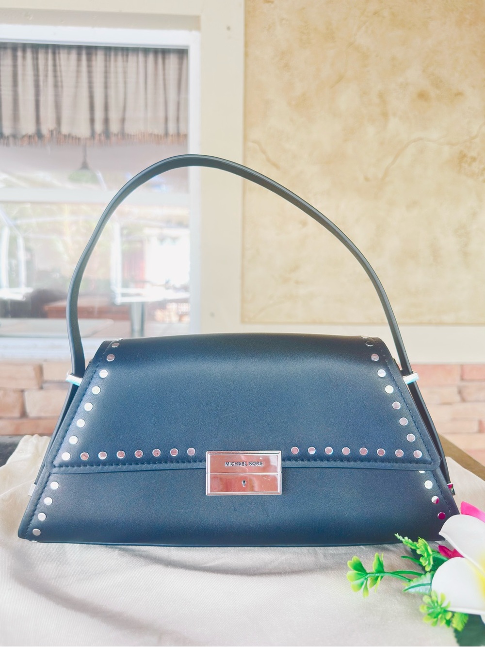 MICHAEL KORS ~ Black Ludlow Bag Silver Rivet Accents Magnetic Closure Boss Babe - Picture 7 of 17
